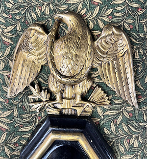 $1000 PAIR - Antique 1920s Pair of Federal Cast Eagle Back Black and Brass Double Light Wall Sconces