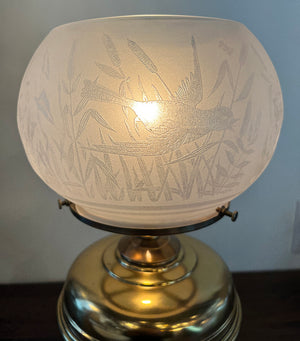 Antique 1880s Hammered Aesthetic Movement Table Lamp with Claw Foot Base and Orignal 5" Fishbowl Sparrow Shade