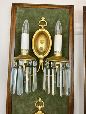 $850 PAIR - Circa 1910 Georgian Revival Scroll Arm Wall Sconces with Colonial Prisms