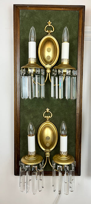 $850 PAIR - Circa 1910 Georgian Revival Scroll Arm Wall Sconces with Colonial Prisms