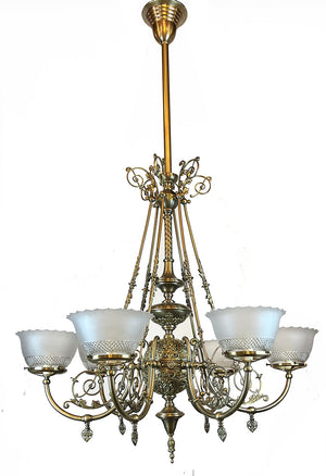 Incredible Antique 1880s C.H. McKenney & Co. of Boston, Massachusetts Aesthetic Movement 6 Light Converted Gasolier