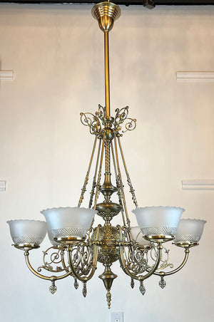 Incredible Antique 1880s C.H. McKenney & Co. of Boston, Massachusetts Aesthetic Movement 6 Light Converted Gasolier