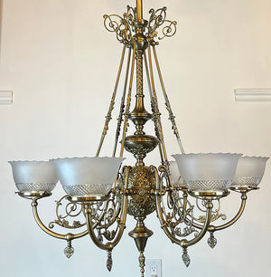 Incredible Antique 1880s C.H. McKenney & Co. of Boston, Massachusetts Aesthetic Movement 6 Light Converted Gasolier