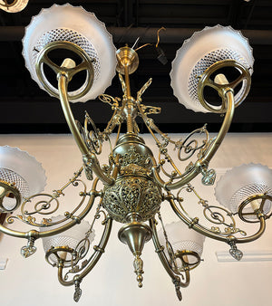 Incredible Antique 1880s C.H. McKenney & Co. of Boston, Massachusetts Aesthetic Movement 6 Light Converted Gasolier