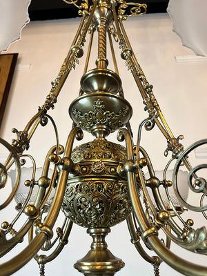 Incredible Antique 1880s C.H. McKenney & Co. of Boston, Massachusetts Aesthetic Movement 6 Light Converted Gasolier