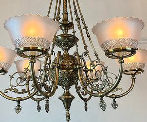 Incredible Antique 1880s C.H. McKenney & Co. of Boston, Massachusetts Aesthetic Movement 6 Light Converted Gasolier