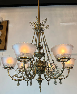 Incredible Antique 1880s C.H. McKenney & Co. of Boston, Massachusetts Aesthetic Movement 6 Light Converted Gasolier