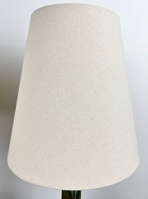 $650 PAIR - Mid Century Earthy Green Glaze Ceramic Table Lamps with Homespun Linen Shades