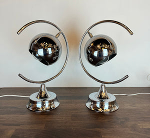 $850 PAIR - Vintage 1960 Space Age Articulating Chrome Ball Table Lamps