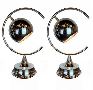$850 PAIR - Vintage 1960 Space Age Articulating Chrome Ball Table Lamps