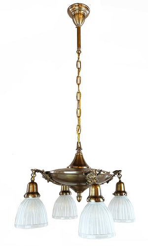 Antique Circa 1915 Four Light Neo Classical Pan With Elongated Drape and Wreath Arms