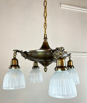 Antique Circa 1915 Four Light Neo Classical Pan With Elongated Drape and Wreath Arms