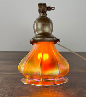 Lovely early 1900s Adjustable Piano / Roll Top Desk Lamp with Antique American Art Glass Gold Aurene Shade