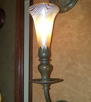 $1300 PAIR - Handcrafted Single Light, Jardin Wall Sconce with Handblown Art Glass Shade.