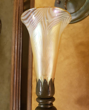 $1300 PAIR - Handcrafted Single Light, Jardin Wall Sconce with Handblown Art Glass Shade.