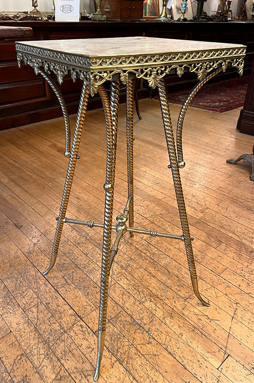 Antique 1800s early 1900s Brass and Marble Side Table