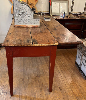 Antique late 1700s early 1800s Rustic Wooden Canadian Table with Extension Leaf