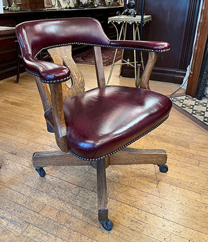 Antique 1900s - 1920s Oak and Leather Desk Chair