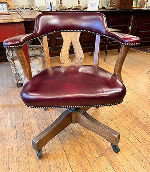 Antique 1900s - 1920s Oak and Leather Desk Chair