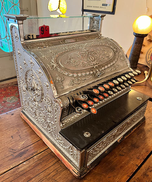 Antique Late 1800s Early 1900s Nickel Plated National Cash Register - WORKS