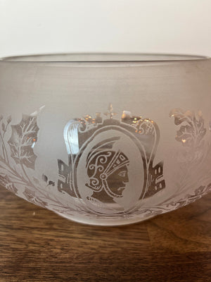 Antique 1880s 5" Fitter Gas Fish Bowl Stencil Etched Shade with Greco Roman Gladiator - SINGLE ONLY
