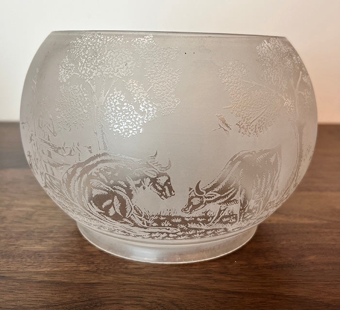 Antique 1880s 5" Fitter Deep Acid Etched Scenic Gas Shade - SINGLE ONLY