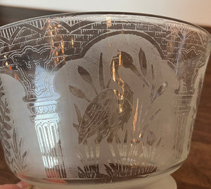Antique 1880s 5" Fitter Stencil Etched Eastlake Aesthetic Movement Gas Shade with Crane and Sparrow Motif - SINGLE ONLY