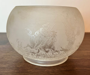 Antique 1880s 5" Fitter Deep Acid Etched Stag and Hunters Scenic Gas Shade - SINGLE ONLY