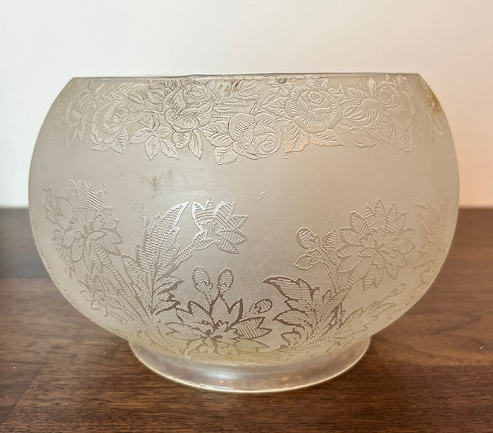 Antique 1880s Rose and Floral Pattern 5" Fitter Acid Etched Gas Shade - SINGLE ONLY