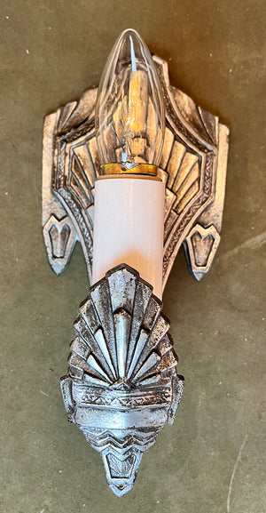 Antique Single Light Circa 1930 Art Deco Wall Sconce with Sunburst Motif