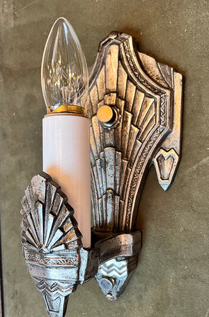 Antique Single Light Circa 1930 Art Deco Wall Sconce with Sunburst Motif