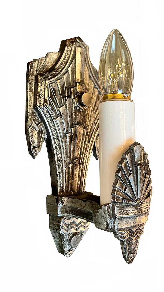 Antique Single Light Circa 1930 Art Deco Wall Sconce with Sunburst Motif