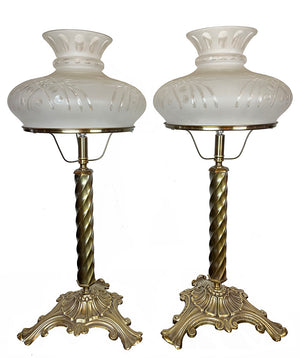 $1100 PAIR - Handmade Sinumbra Style Table Lamps with Three Footed Cast Brass Base and Handcut Sinumbra 10" fitter Shade
