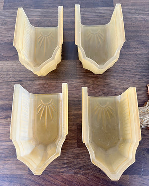 PAIR AVAILABLE - Vintage Circa 1930 Art Deco Slip Shade Flush Mount Fixtures with Suburst Motif Original Polychrome Finish