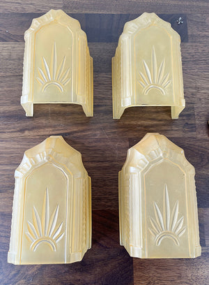 PAIR AVAILABLE - Vintage Circa 1930 Art Deco Slip Shade Flush Mount Fixtures with Suburst Motif Original Polychrome Finish