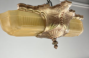 PAIR AVAILABLE - Vintage Circa 1930 Art Deco Slip Shade Flush Mount Fixtures with Suburst Motif Original Polychrome Finish
