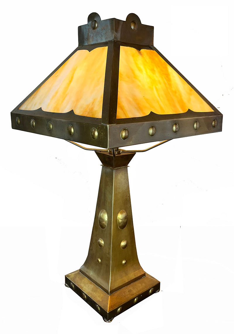 Antique Early 1900s Converted Gas Arts and Crafts Lamp Made by Tallman Brass and Metal Co. of Hamilton, Ontario